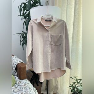 Zara Velvety Corduroy Oversized Long Sleeve button down shirt